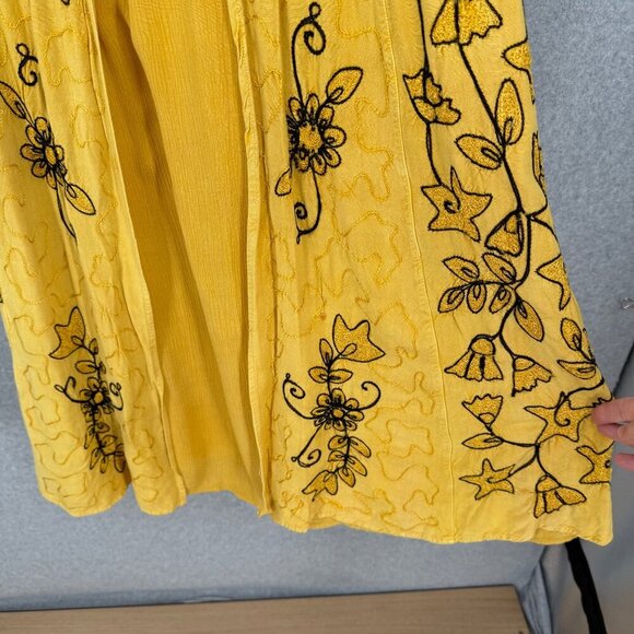 Womens Embroidered Maxi Dress Size S Yellow Cosplay Renaissance Boho Festival - Picture 5 of 13